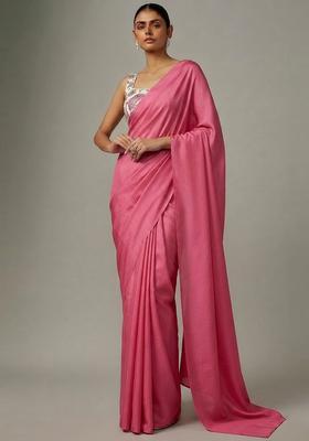 Pink Printed Crepe Pre Draped Saree Set