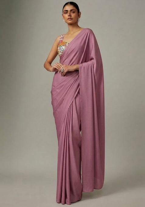 Ivory Printed Crepe Pre Draped Saree Set