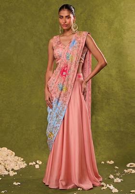 Light Pink Embroidered Crepe Lehenga Set