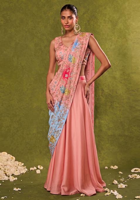 Light Pink Embroidered Crepe Lehenga Set