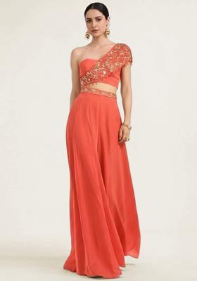 Coral Embroidered Handwork Fusion Set