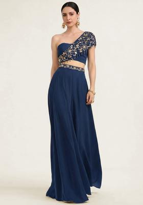 Navy Blue Embroidered Handwork Fusion Set