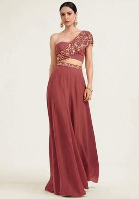 Mauve Embroidered Handwork Fusion Set