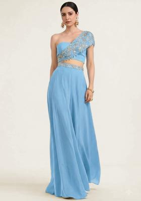 Pastel Blue Embroidered Handwork Fusion Set