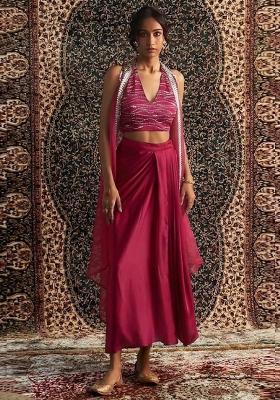 Rani Pink Embroidered Handwork Fusion Set