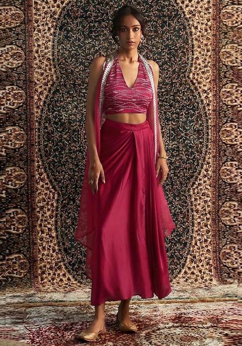 Deep Wine Embroidered Handwork Fusion Set