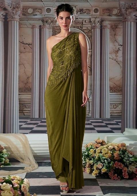 Copper Brown Embroidered Handwork Fusion Set