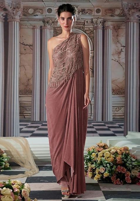 Mauve Embroidered Handwork Fusion Set