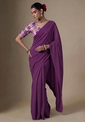 Off White Embroidered Crepe Pre Draped Saree Set