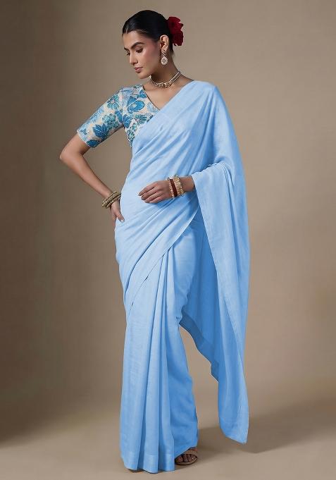 Beige Embroidered Crepe Pre Draped Saree Set