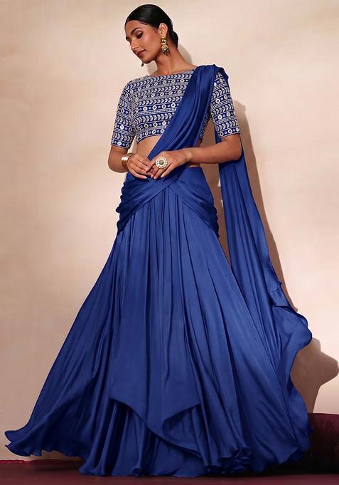 Blue Embroidered Lehenga Set