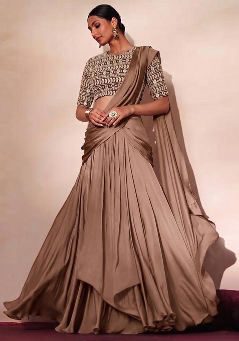 Brown Mirror Georgette Lehenga Set