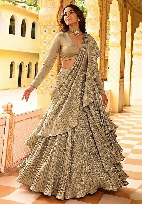 Silver Solid Georgette Lehenga Set