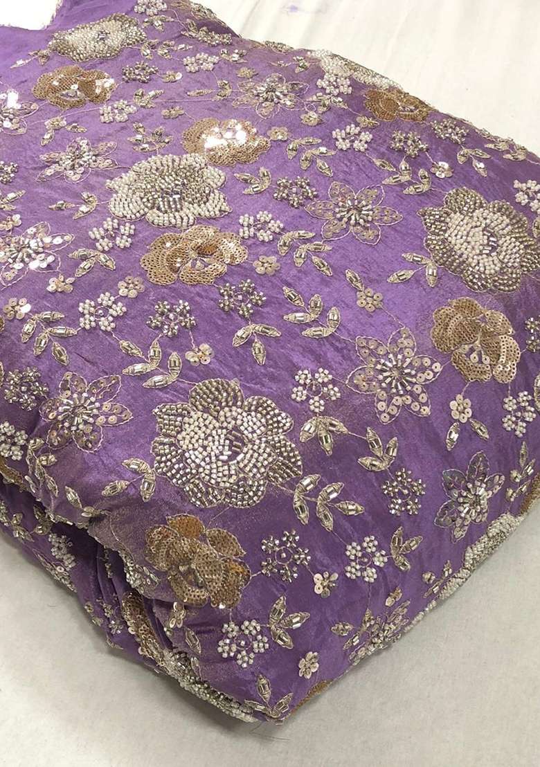 Purple Embroidered Georgette Pre Draped Saree Set - Indya