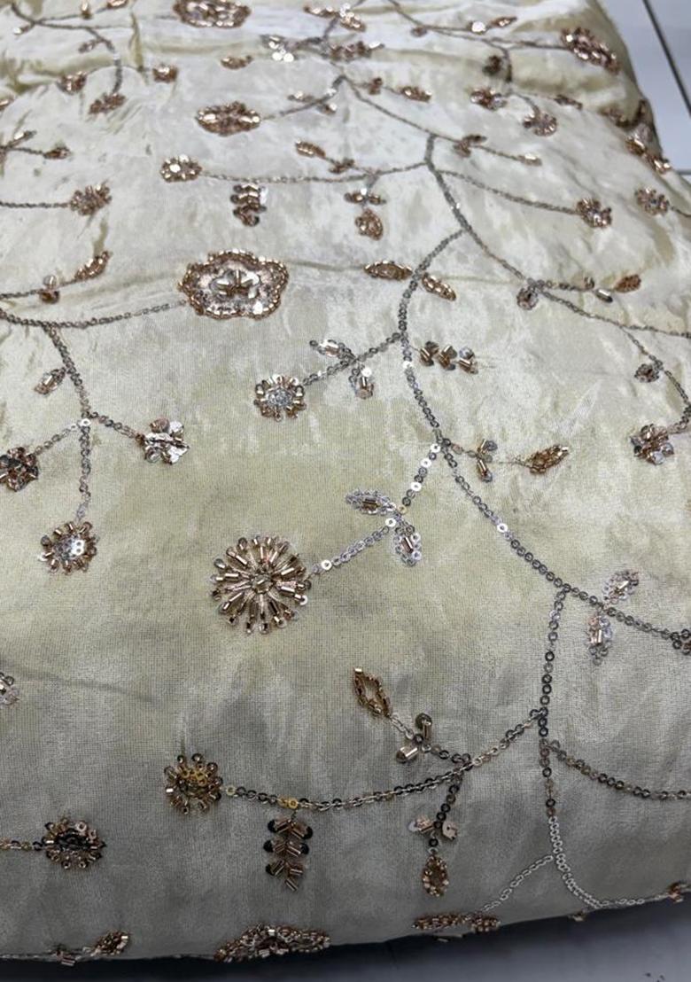 Sand Beige Embroidered Cosmos Pre Draped Saree Set - Indya