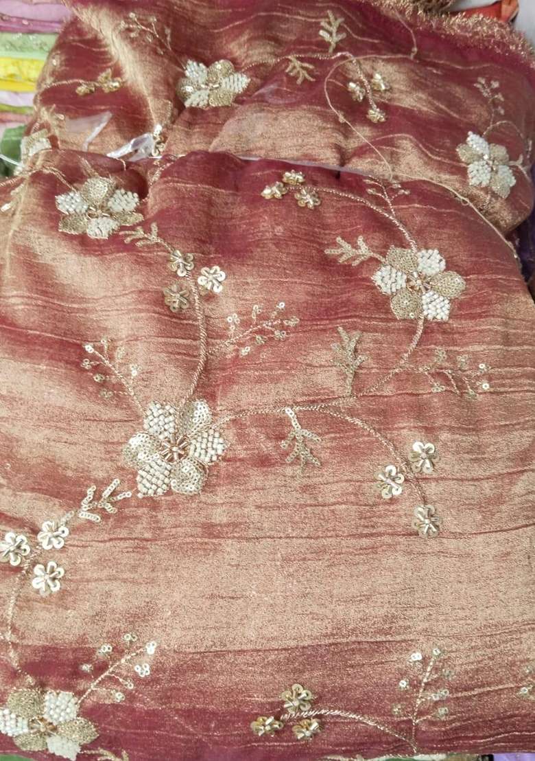 Rust Embroidered Pre Draped Saree Set - Indya