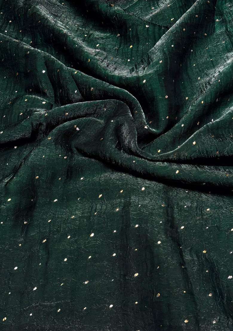 Dark Green Embroidered Crepe Pre Draped Saree Set - Indya
