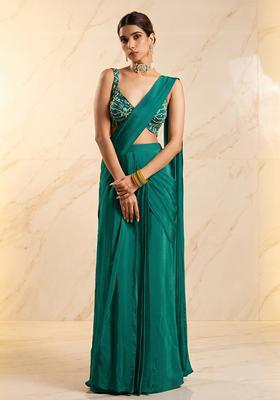 Green Embroidered Handwork Fusion Set