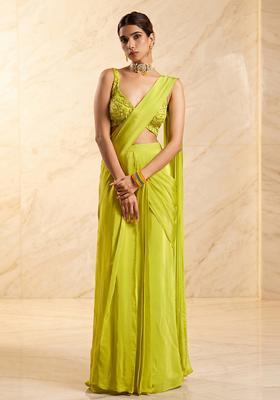 Lime Green Embroidered Handwork Fusion Set