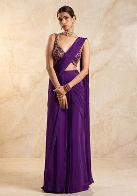 Purple Embroidered Handwork Fusion Set