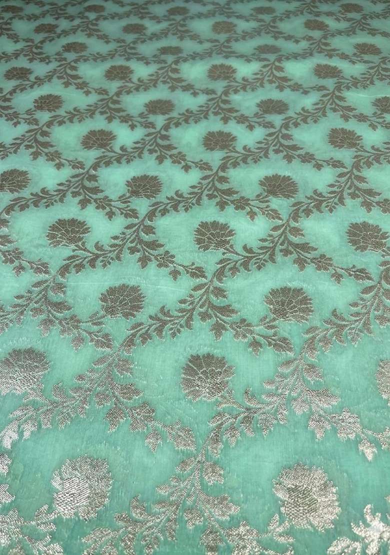 Mint Chanderi Pre Draped Saree Set - Indya
