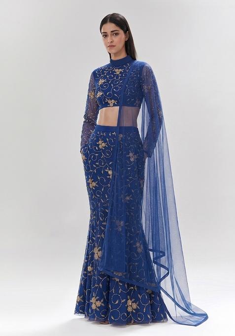 Royal Blue Embroidered Lehenga Set