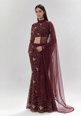 Deep Brown Embroidered Lehenga Set