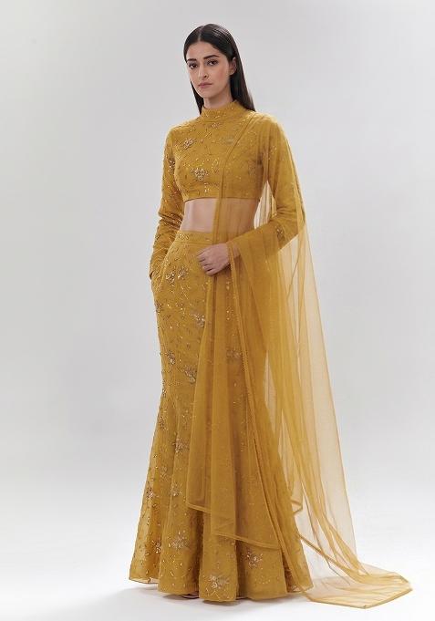 Mustard Yellow Embroidered Lehenga Set