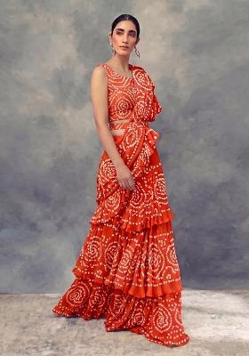 Safferon Embroidered Chanderi Pre Draped Saree Set