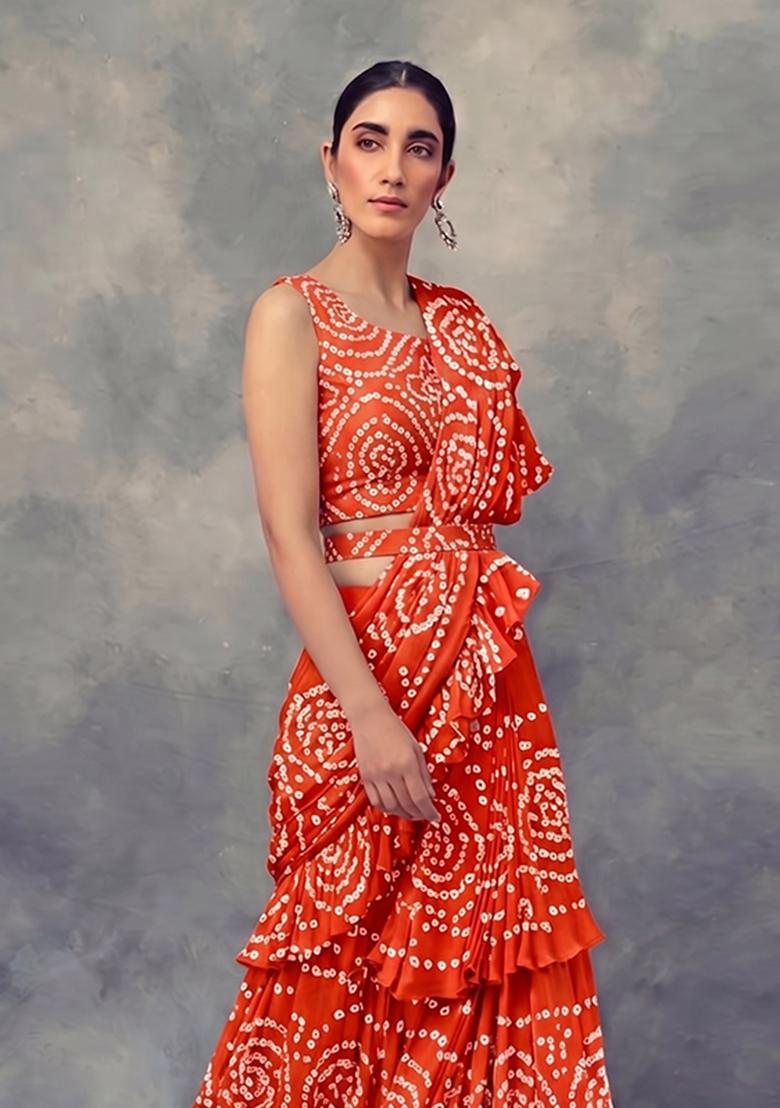 Safferon Embroidered Chanderi Pre Draped Saree Set - Indya