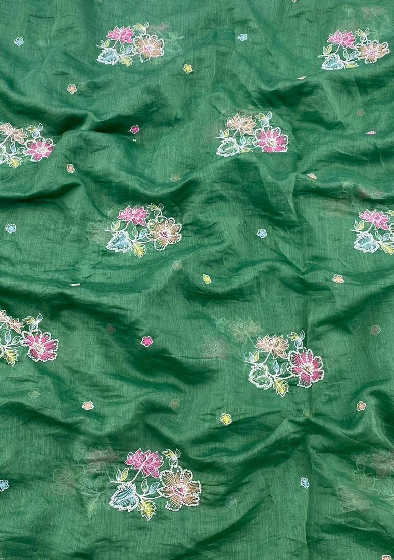 Emerald Green Embroidered Organza Pre Draped Saree Set - Indya