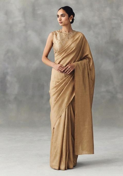 Gold Silk Pre Draped Saree Set