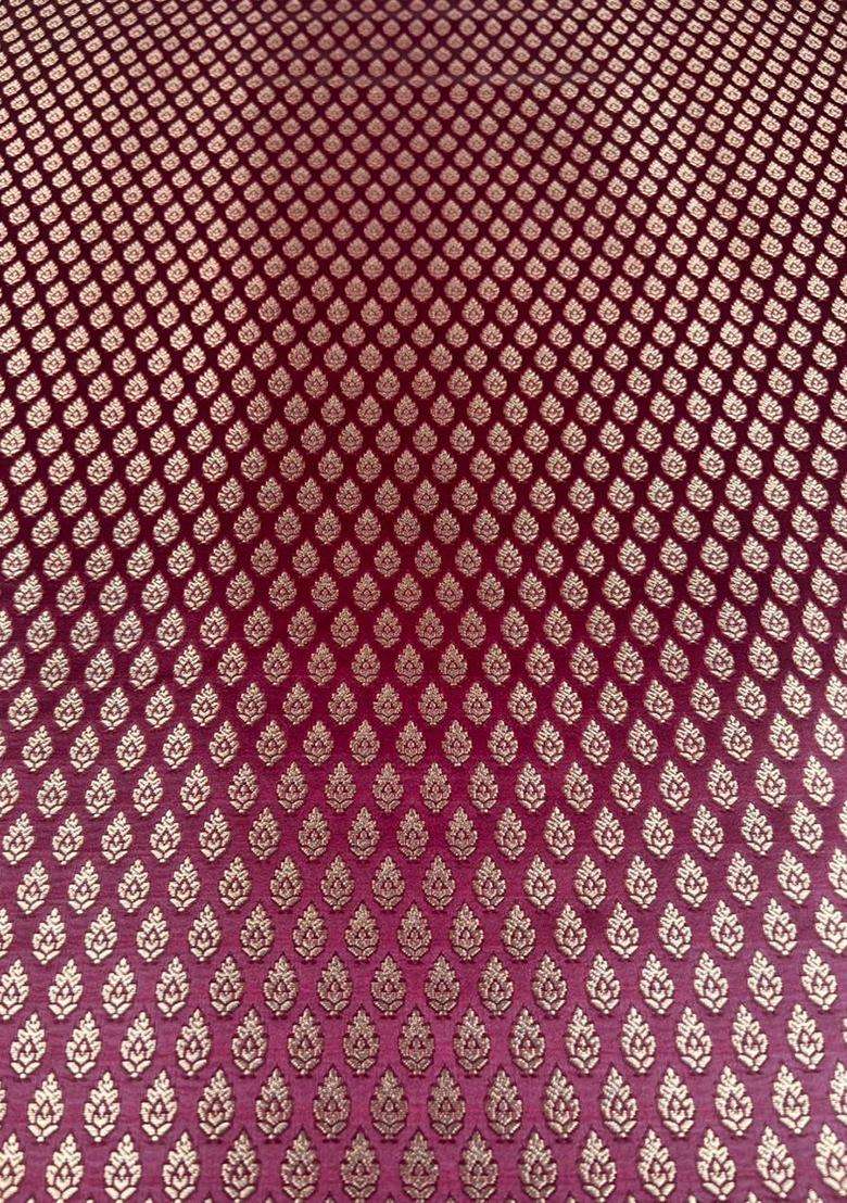 Maroon Brocade Pre Draped Saree Set - Indya