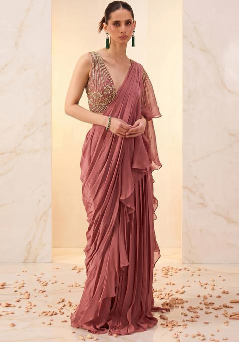 Pink Embroidered Handwork Fusion Set