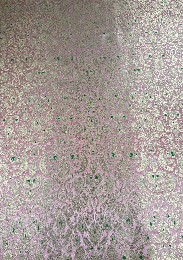 Pink Brocade Pre Draped Saree Set - Indya