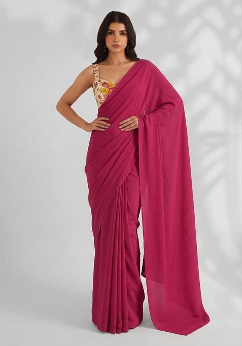 Off-White Embroidered Organza Pre Draped Saree Set