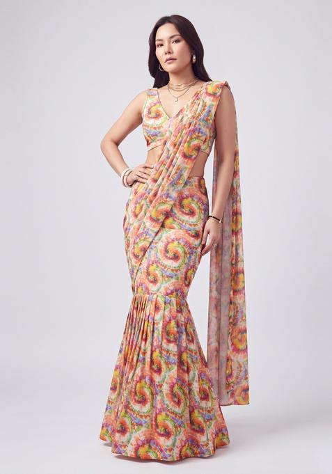 Multicolor Printed Georgette Lehenga Set
