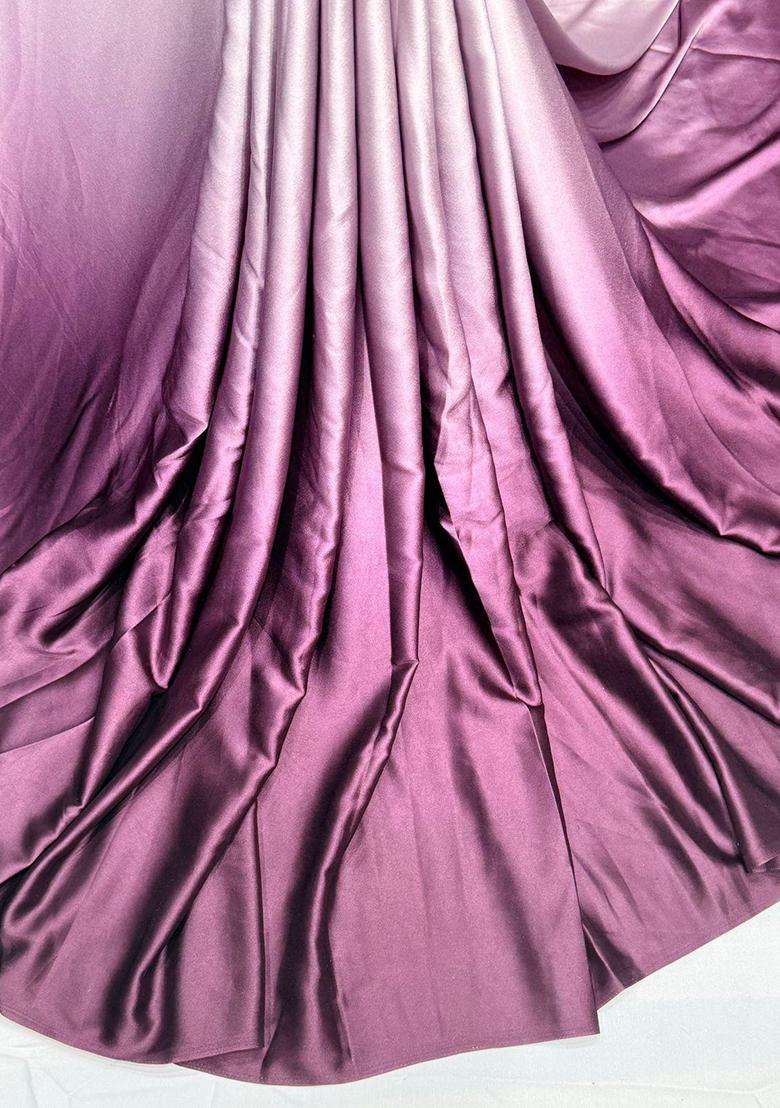 Mauve Solid Satin Pre Draped Saree Set - Indya