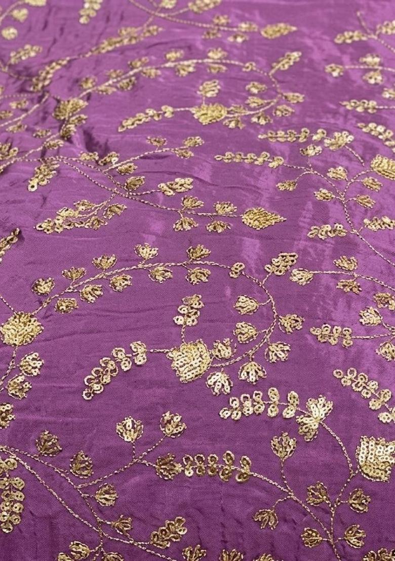 Purple Embroidered Crepe Pre Draped Saree Set - Indya