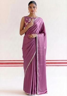 Dusty Purple Embroidered Handwork Pre Draped Saree Set