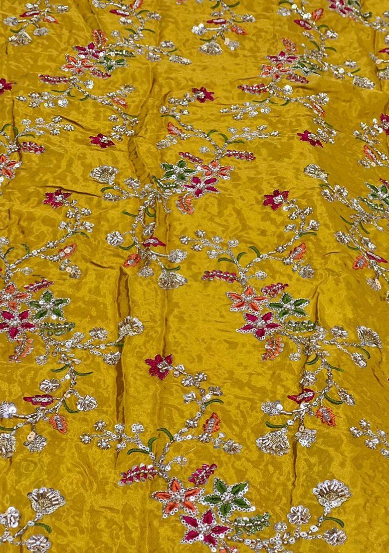 Turmeric Embroidered Crepe Pre Draped Saree Set - Indya