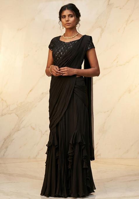 Black Embroidered Handwork Fusion Set
