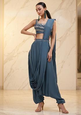 Slate Grey Embroidered Handwork Fusion Set
