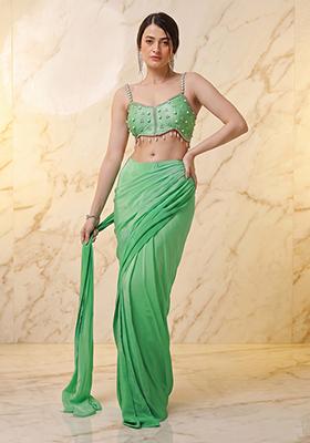 Spring Green Embroidered Handwork Fusion Set