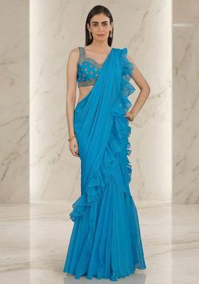 Blue Embroidered Handwork Fusion Set
