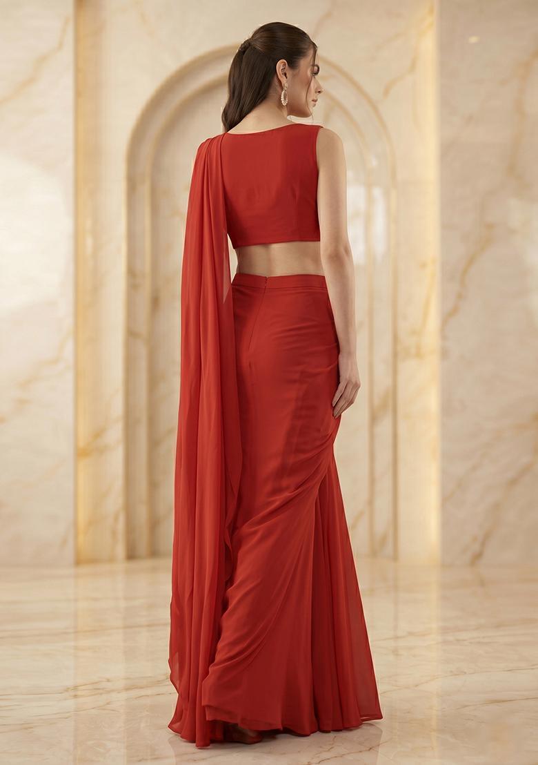 Terracotta Handwork Pre Draped Saree Set - Indya