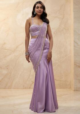 Lilac Handwork Pre Draped Saree Set