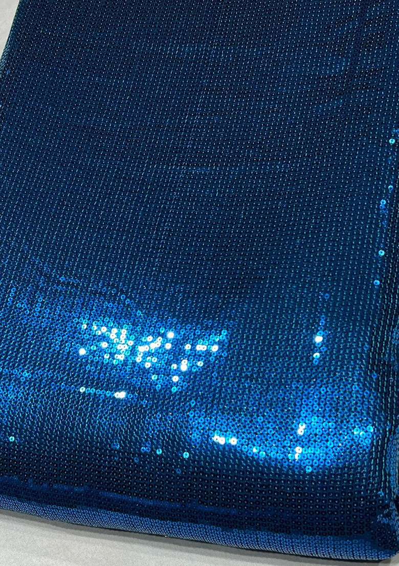 Teal Blue Sequin Pre Draped Saree Set - Indya