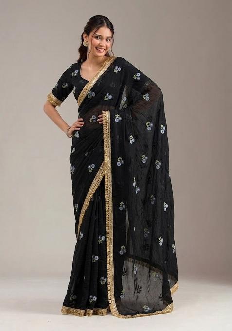 Black Embroidered Chanderi Kurta Set
