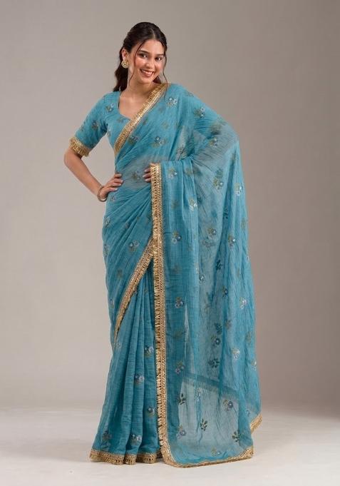 Teal Embroidered Chanderi Kurta Set